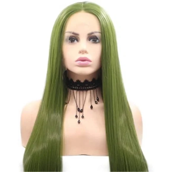Sheer 22” Dark Green Silky Straight LaceFront Wig